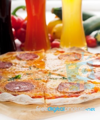 Italian Original Thin Crust  Pepperoni Pizza Stock Photo