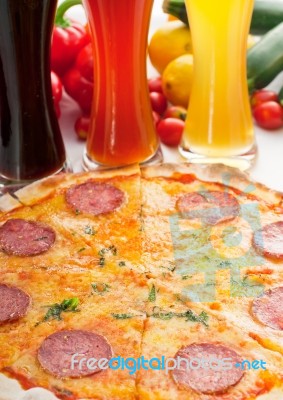 Italian Original Thin Crust  Pepperoni Pizza Stock Photo