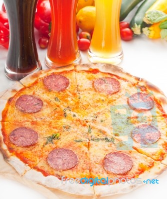 Italian Original Thin Crust  Pepperoni Pizza Stock Photo