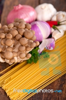 Italian Pasta And Mushroom Sauce Ingredients Stock Photo