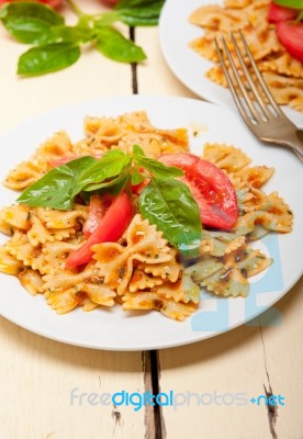 Italian Pasta Farfalle Butterfly Bow-tie And Tomato Sauce Stock Photo