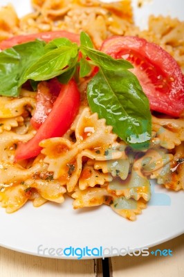 Italian Pasta Farfalle Butterfly Bow-tie And Tomato Sauce Stock Photo