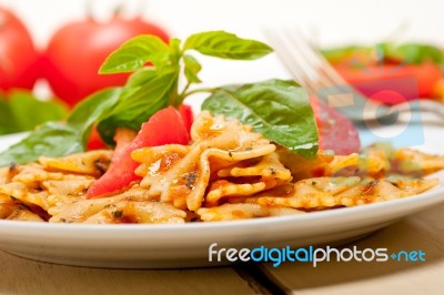 Italian Pasta Farfalle Butterfly Bow-tie And Tomato Sauce Stock Photo