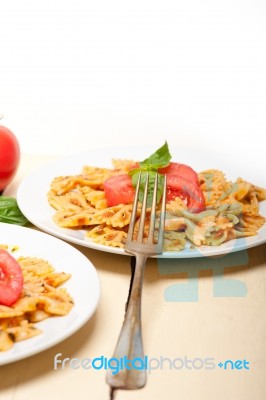 Italian Pasta Farfalle Butterfly Bow-tie And Tomato Sauce Stock Photo