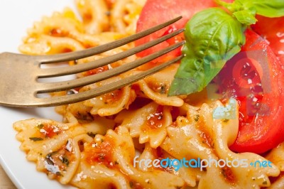 Italian Pasta Farfalle Butterfly Bow-tie And Tomato Sauce Stock Photo