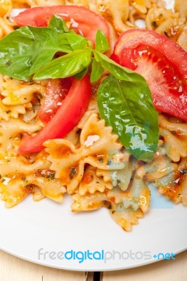 Italian Pasta Farfalle Butterfly Bow-tie And Tomato Sauce Stock Photo