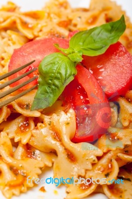 Italian Pasta Farfalle Butterfly Bow-tie And Tomato Sauce Stock Photo