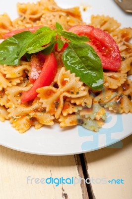 Italian Pasta Farfalle Butterfly Bow-tie And Tomato Sauce Stock Photo