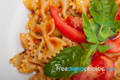 Italian Pasta Farfalle Butterfly Bow-tie And Tomato Sauce Stock Photo