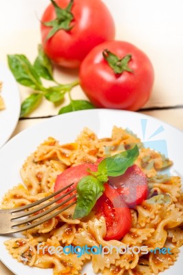 Italian Pasta Farfalle Butterfly Bow-tie And Tomato Sauce Stock Photo