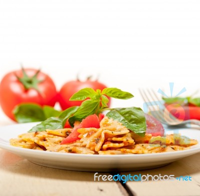 Italian Pasta Farfalle Butterfly Bow-tie And Tomato Sauce Stock Photo