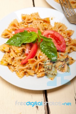 Italian Pasta Farfalle Butterfly Bow-tie And Tomato Sauce Stock Photo