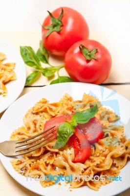 Italian Pasta Farfalle Butterfly Bow-tie And Tomato Sauce Stock Photo