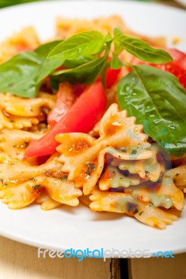 Italian Pasta Farfalle Butterfly Bow-tie And Tomato Sauce Stock Photo