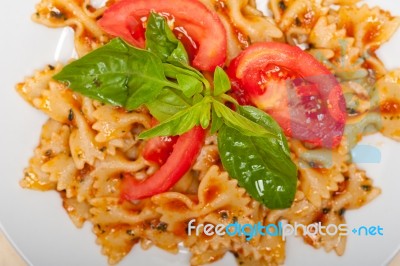 Italian Pasta Farfalle Butterfly Bow-tie And Tomato Sauce Stock Photo