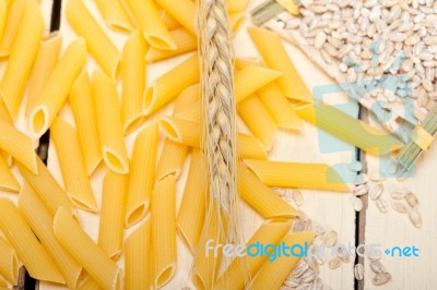 Italian Pasta Penne With Wheat Stock Photo