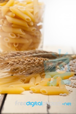 Italian Pasta Penne With Wheat Stock Photo