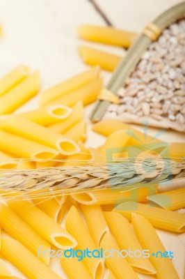 Italian Pasta Penne With Wheat Stock Photo