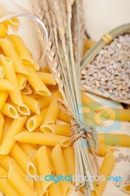 Italian Pasta Penne With Wheat Stock Photo