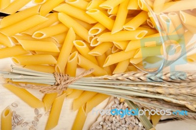 Italian Pasta Penne With Wheat Stock Photo