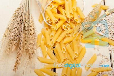 Italian Pasta Penne With Wheat Stock Photo