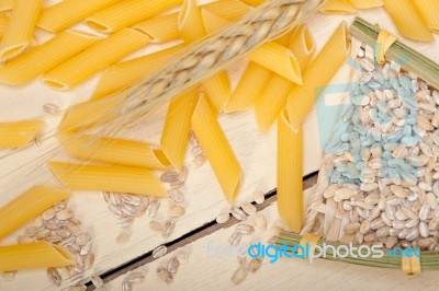 Italian Pasta Penne With Wheat Stock Photo