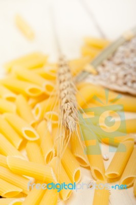 Italian Pasta Penne With Wheat Stock Photo