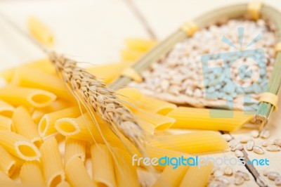 Italian Pasta Penne With Wheat Stock Photo