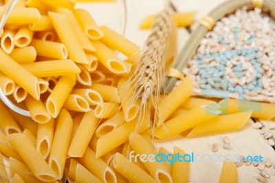 Italian Pasta Penne With Wheat Stock Photo