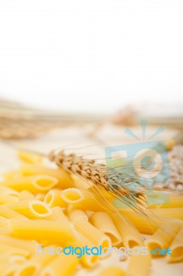 Italian Pasta Penne With Wheat Stock Photo