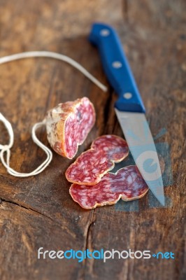 Italian Salame Pressato Pressed Slicing Stock Photo