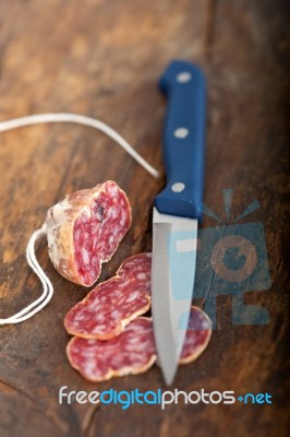 Italian Salame Pressato Pressed Slicing Stock Photo