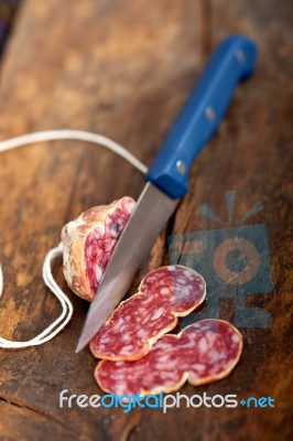 Italian Salame Pressato Pressed Slicing Stock Photo