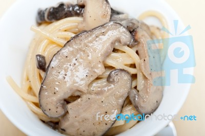 Italian Spaghetti Pasta And Mushrooms Stock Photo