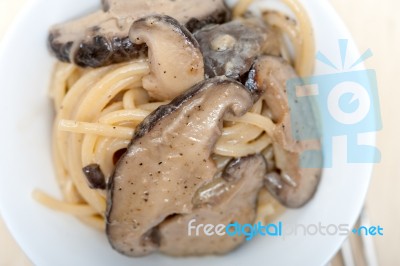 Italian Spaghetti Pasta And Mushrooms Stock Photo