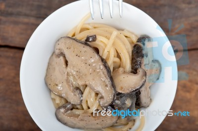 Italian Spaghetti Pasta And Mushrooms Stock Photo