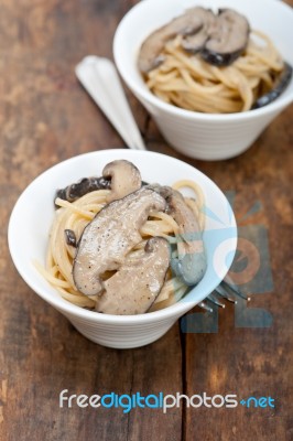 Italian Spaghetti Pasta And Mushrooms Stock Photo