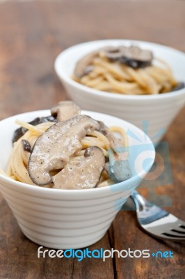 Italian Spaghetti Pasta And Mushrooms Stock Photo