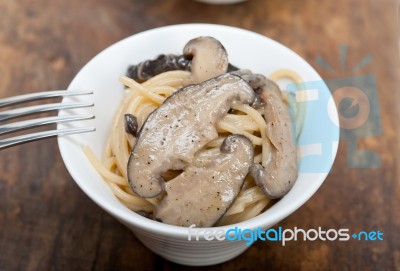 Italian Spaghetti Pasta And Mushrooms Stock Photo