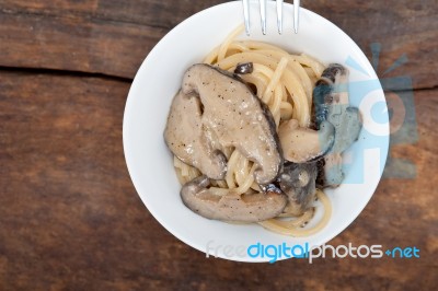 Italian Spaghetti Pasta And Mushrooms Stock Photo