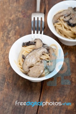 Italian Spaghetti Pasta And Mushrooms Stock Photo