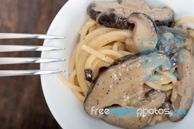 Italian Spaghetti Pasta And Mushrooms Stock Photo