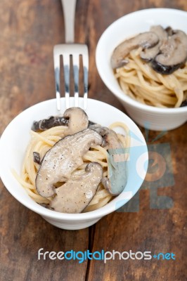 Italian Spaghetti Pasta And Mushrooms Stock Photo