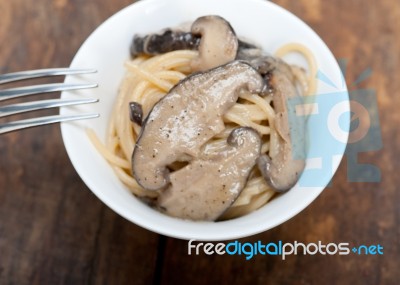 Italian Spaghetti Pasta And Mushrooms Stock Photo