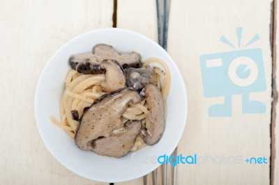 Italian Spaghetti Pasta And Mushrooms Stock Photo