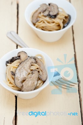 Italian Spaghetti Pasta And Mushrooms Stock Photo