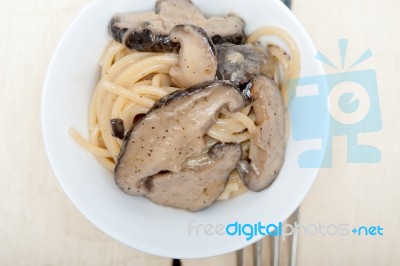 Italian Spaghetti Pasta And Mushrooms Stock Photo