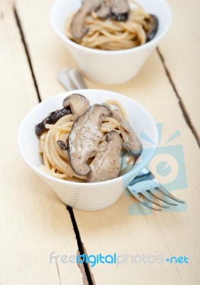 Italian Spaghetti Pasta And Mushrooms Stock Photo