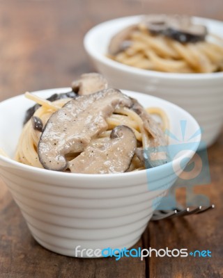 Italian Spaghetti Pasta And Mushrooms Stock Photo