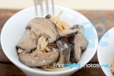 Italian Spaghetti Pasta And Mushrooms Stock Photo